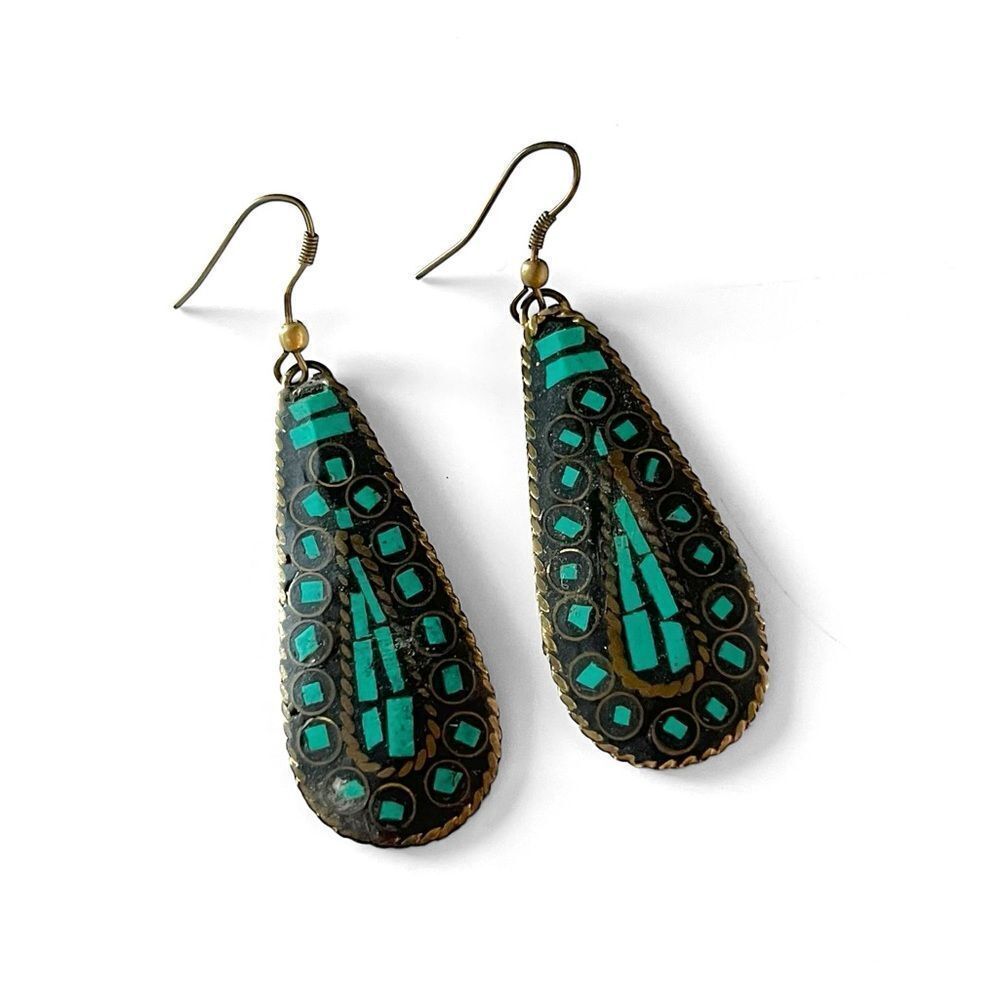 Mosaic Turquoise Teardrop Earrings
